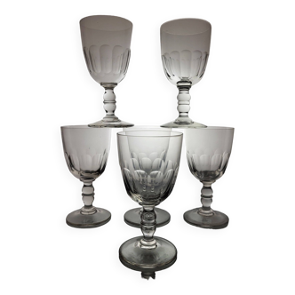 6 water/wine glasses Gondola model 19th century Gondola shape Flat ribs