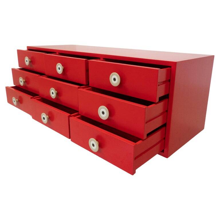 Buffet moderne laqué rouge du milieu du siècle, Italie, années 1970