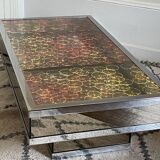 Table basse lumineuse vintage, miroir, chrome et fibre optique