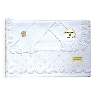 4-piece embroidered & openwork cotton bed set