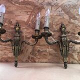 Pair of old doube wall lamp louis xv style gilt bronze