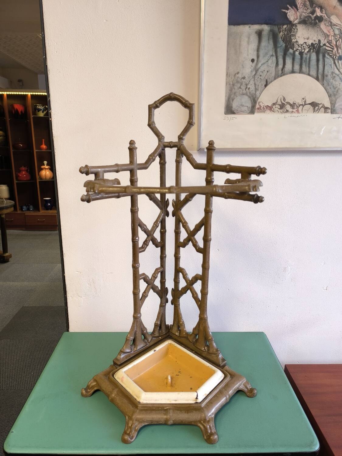 Bamboo imitation umbrella stand in enamelled cast iron circa 1930