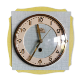 Vintage formica clock square silent wall clock "FFR yellow green"