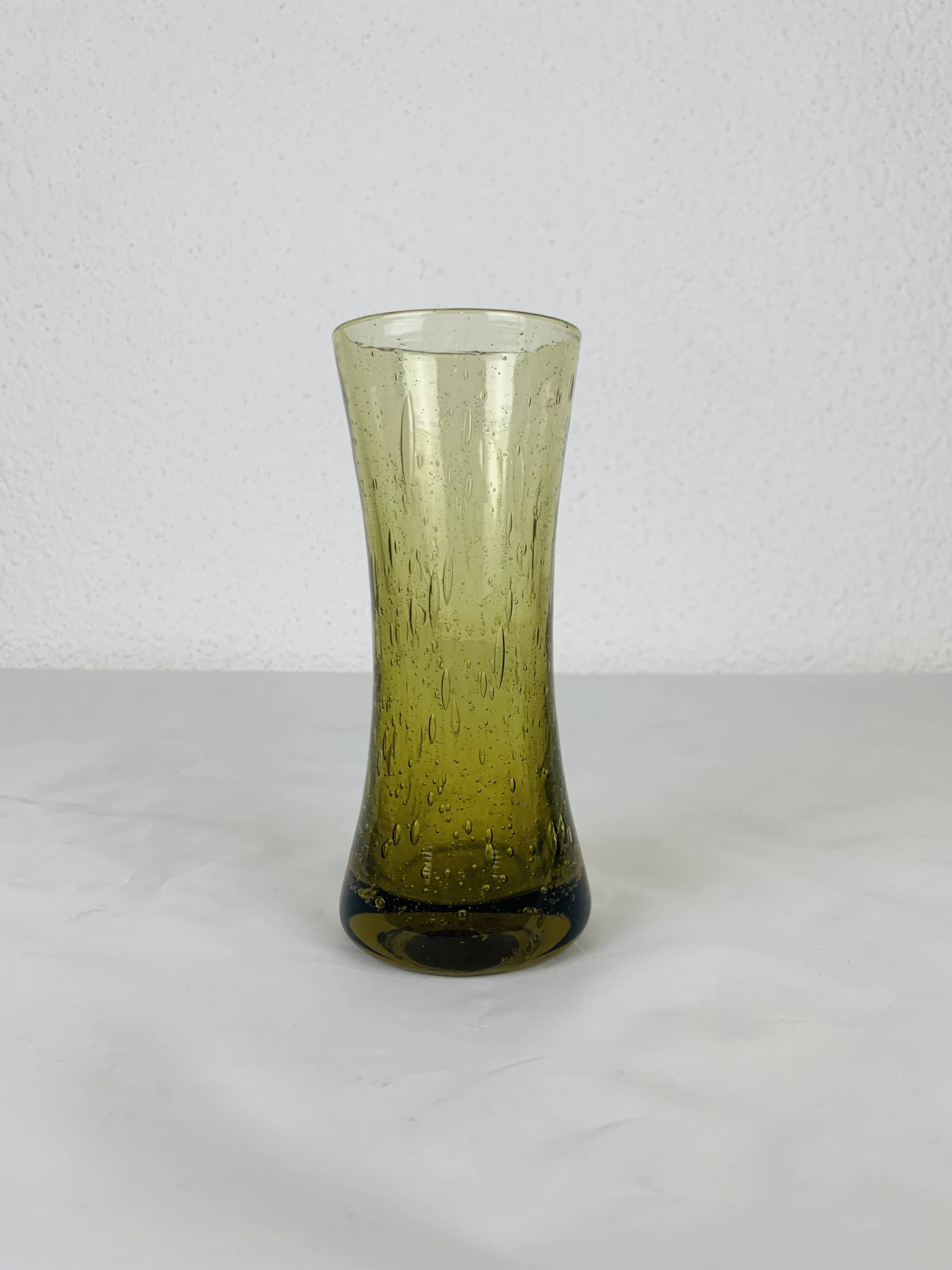 Vintage green bubble glass vase