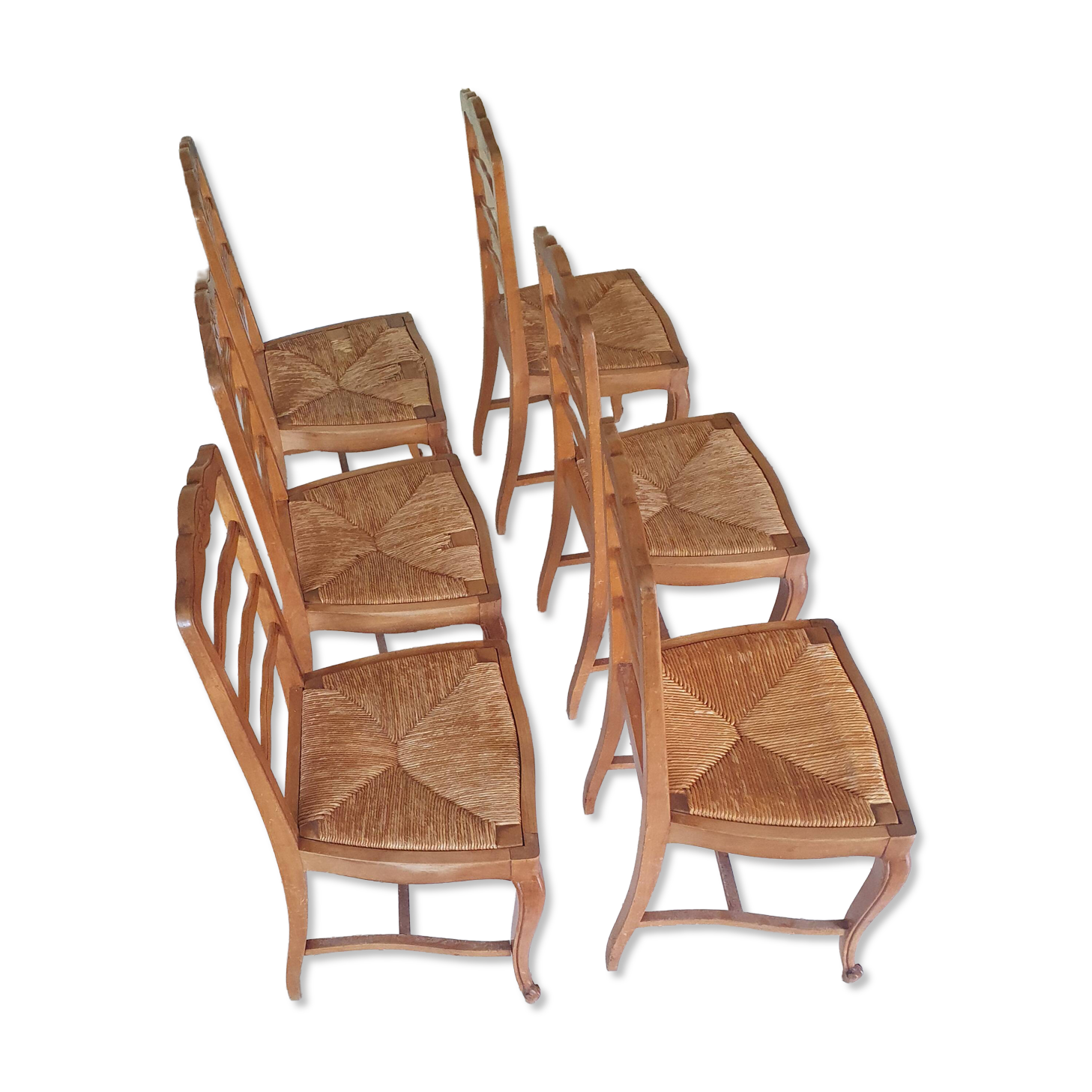 6 cherry wood chairs in Louis XV style