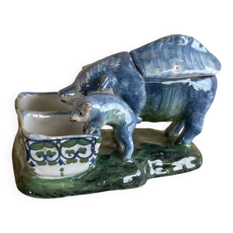 French earthenware salt and mustard pot A Clement