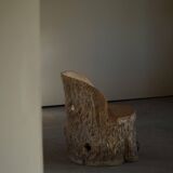 Sculptural Norwegian trunk chair in mid-century brutalist solid wood.