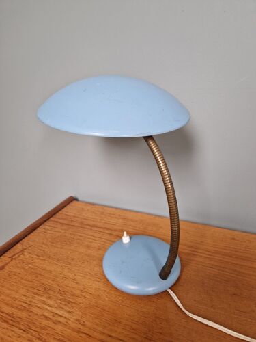 Lampe de bureau articulée en métal laqué bleu ciel, années 60