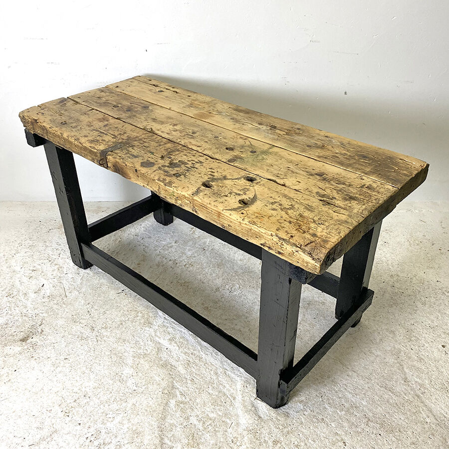Antique blackened wood and varnished top