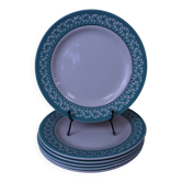 Set of 6 KIFO L'Amandinoise flat plates with green leaf design.