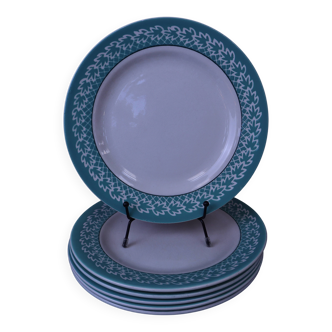 Lot de 6 Assiettes plates KIFO L'Amandinoise décor feuilles vertes