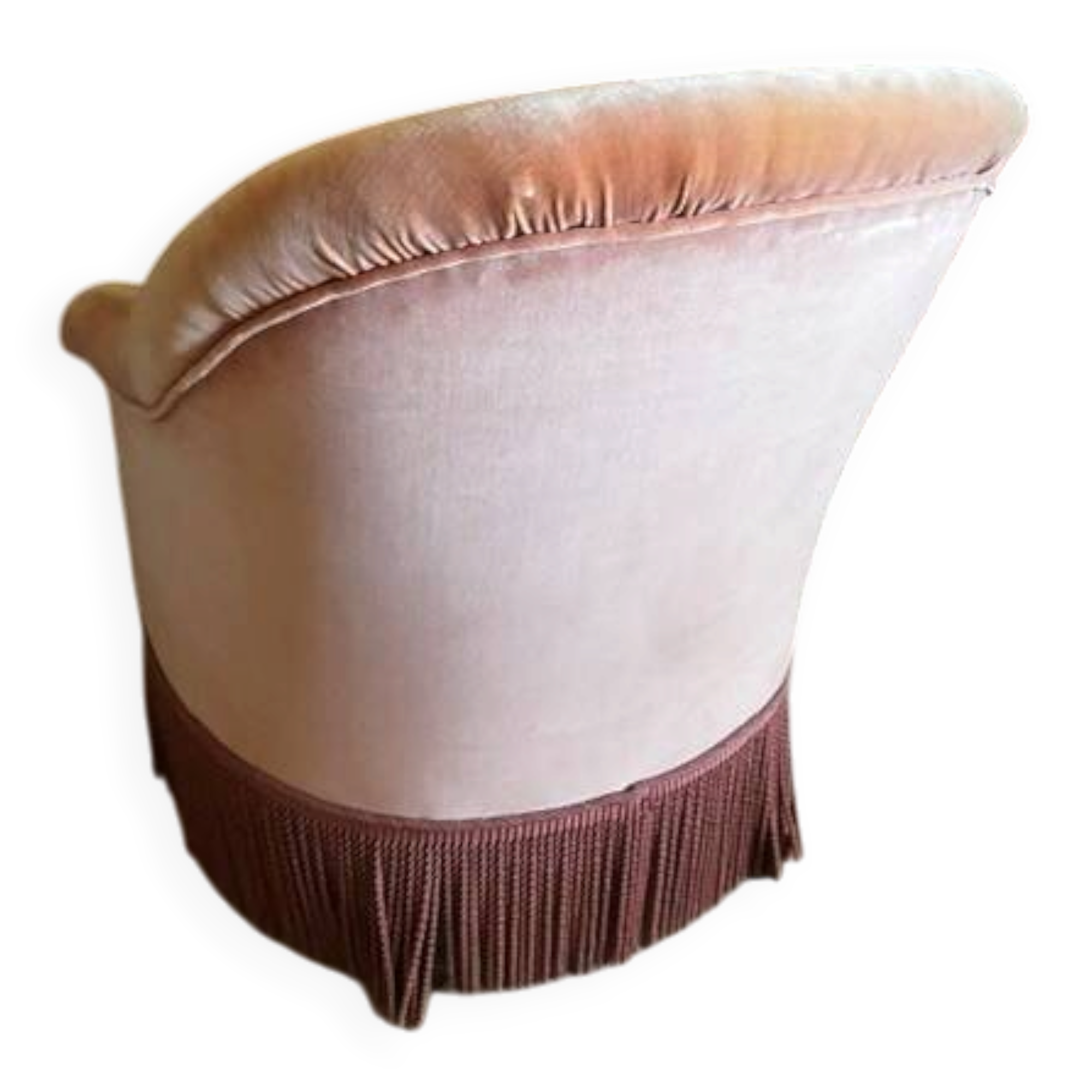 fauteuil vintage à frange rose