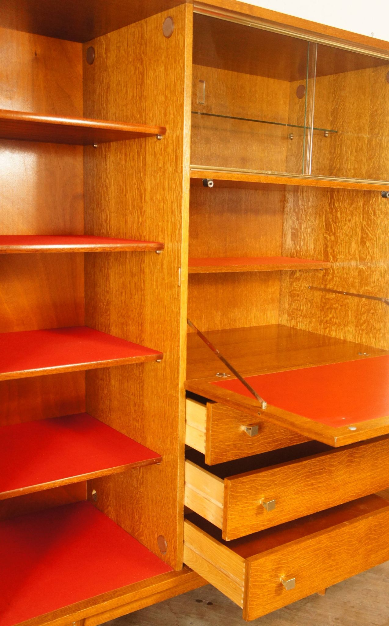 Chest of drawers wardrobe secretary showcase in blond wood 1960