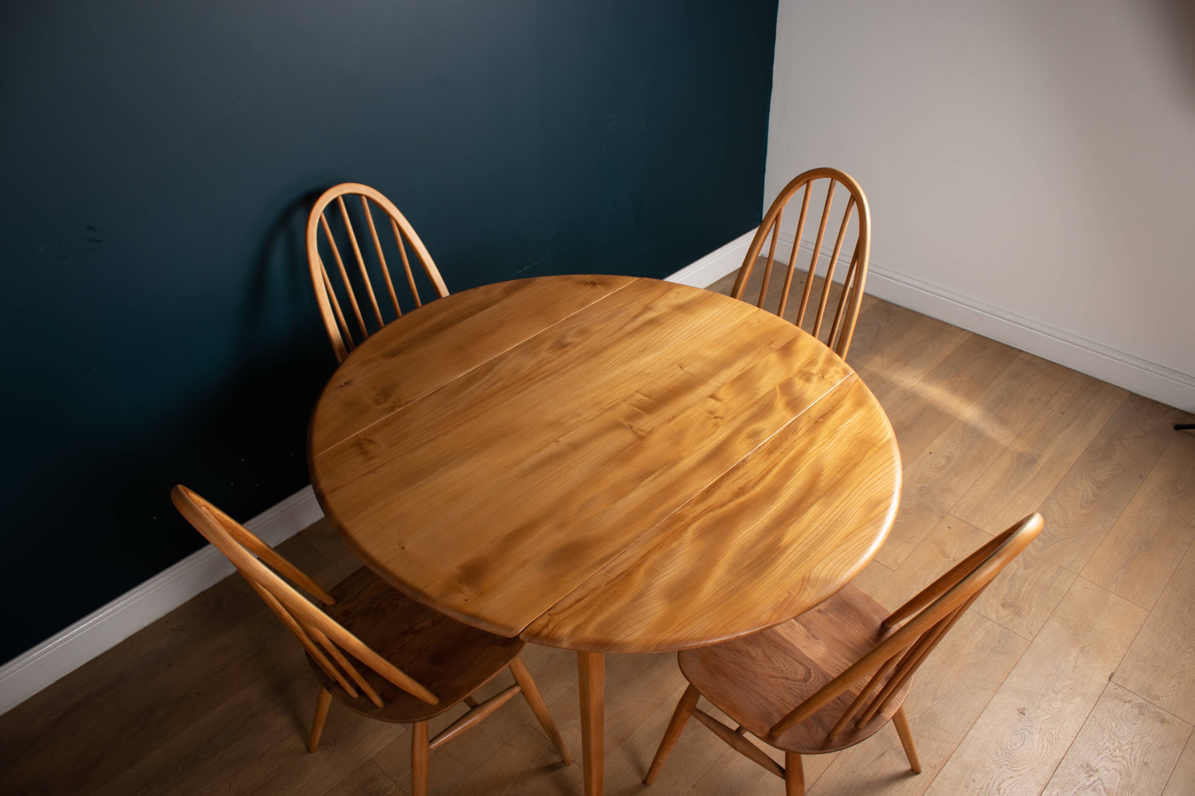 Restored Vintage Retro Ercol 1960s 384 Round Dining Table & 4 370 Windsor Arm Chairs Regular price