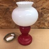 Paire Ancienne Lampe De Chevet Opaline Rouge & Blanc Années 70 Vintage #A982