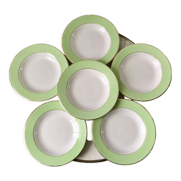 Set of 6 pastel green honeycomb hollow plates Moulin des Loups / L'Amandinoise 50s