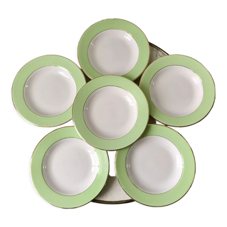 Set of 6 pastel green honeycomb hollow plates Moulin des Loups / L'Amandinoise 50s