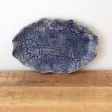 Handmade Ceramic Tray, Vintage Studio Pottery, Floral Blue White Pattern