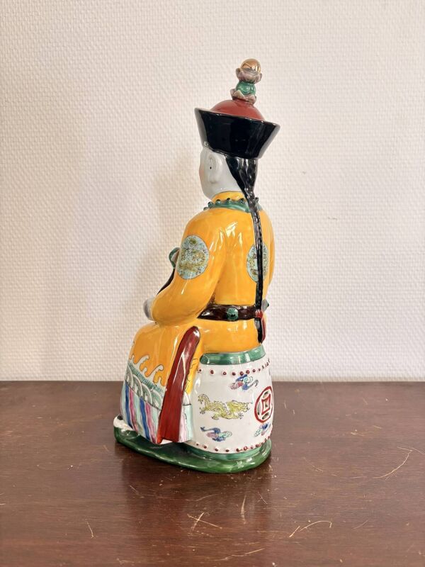 Sculpture en porcelaine chinoise, dignitaire empereur dynastie Qing famille verte