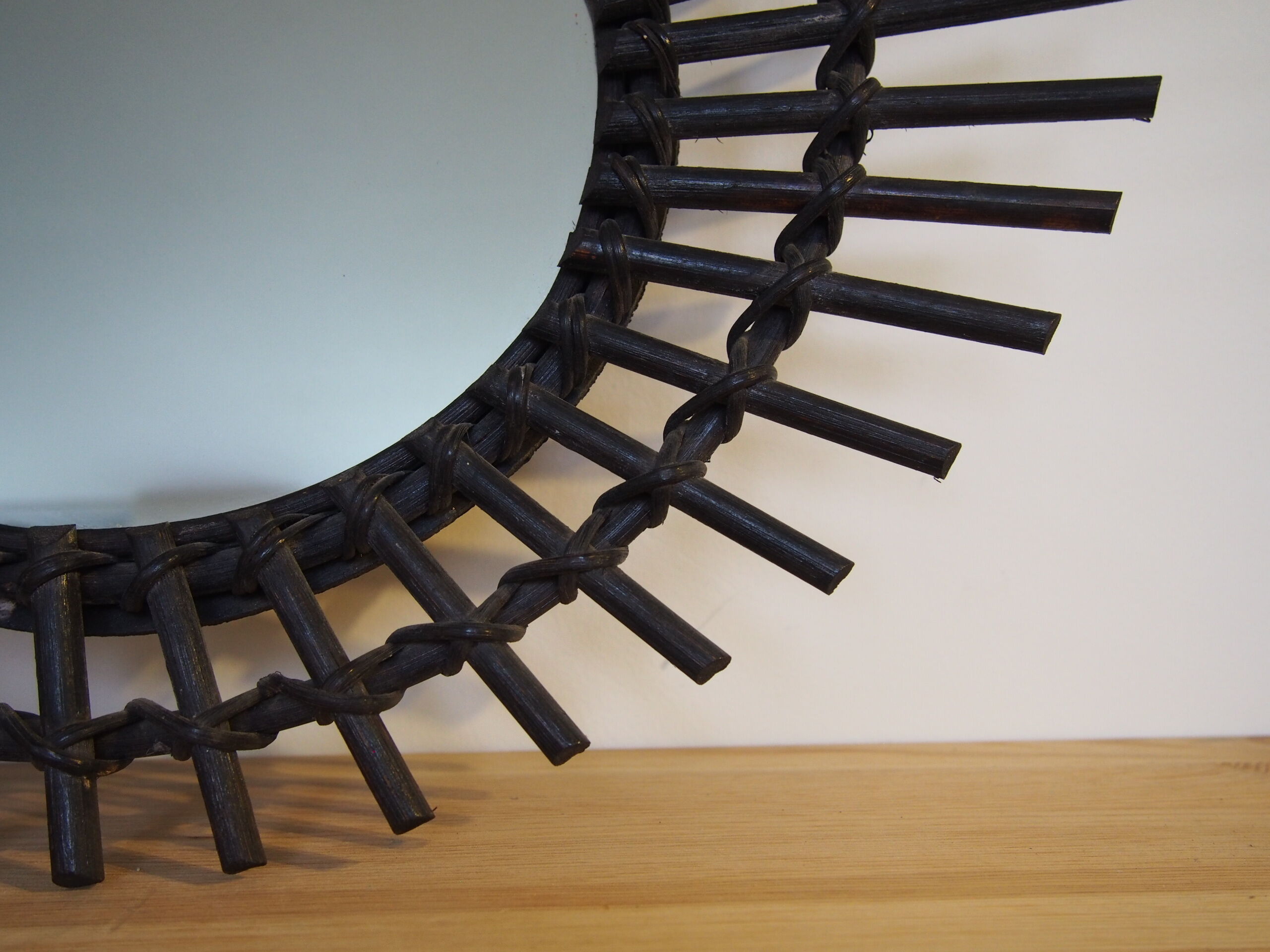 Sun mirror in vintage old rattan 56cm