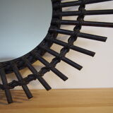 Sun mirror in vintage old rattan 56cm