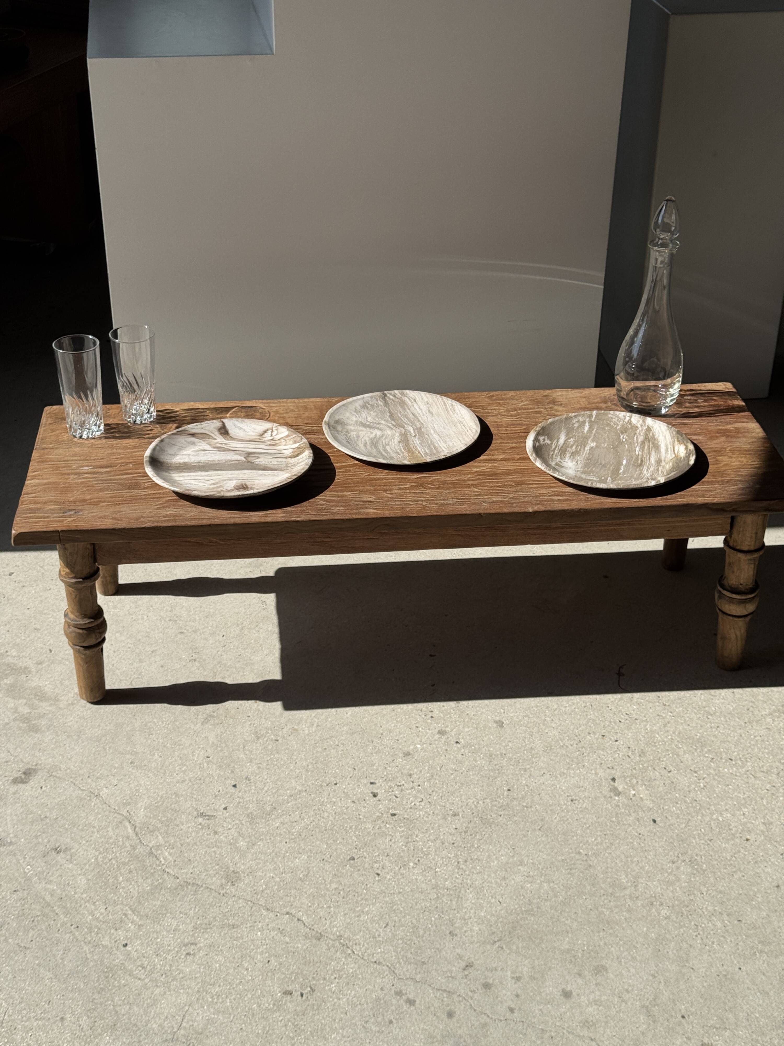 Petrified wood vide poche, circular dish or plate in light beige D25.