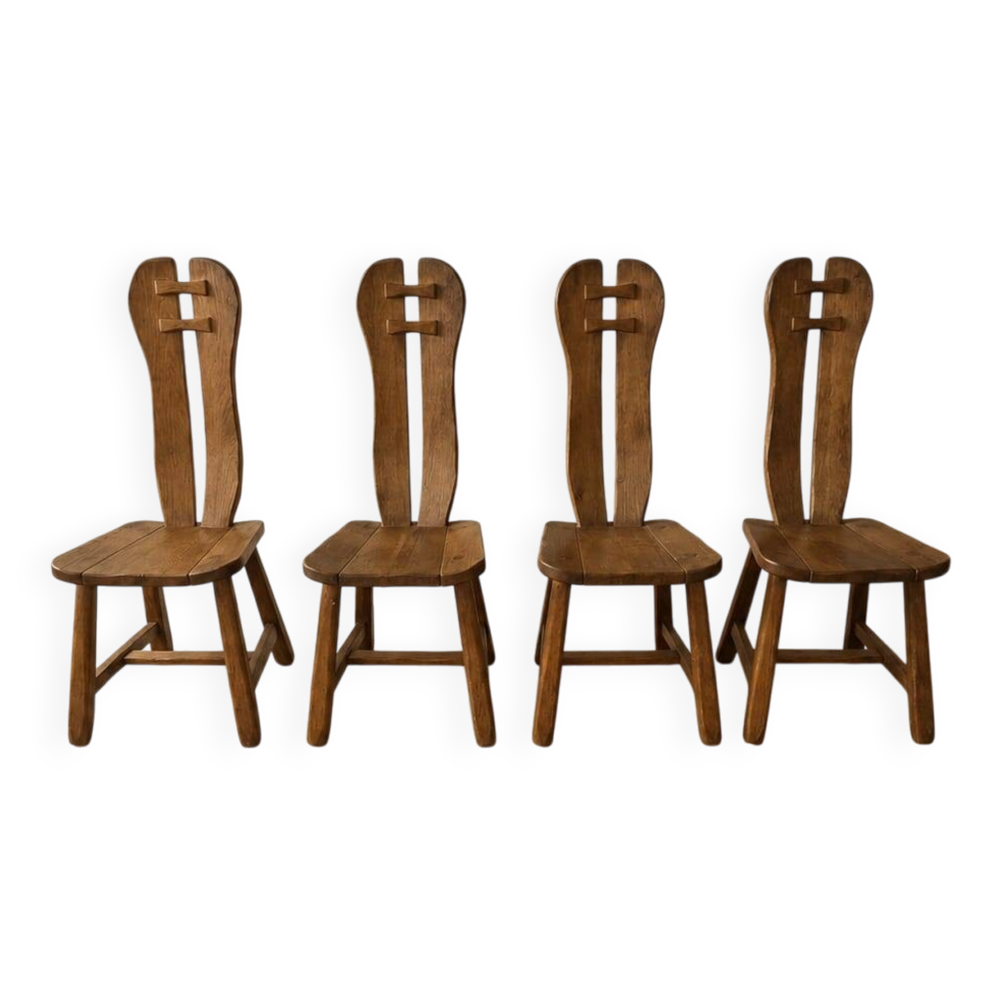 Ensemble de 4 chaises de salle à manger en chêne par De Puydt, Belgique, années 1970.
