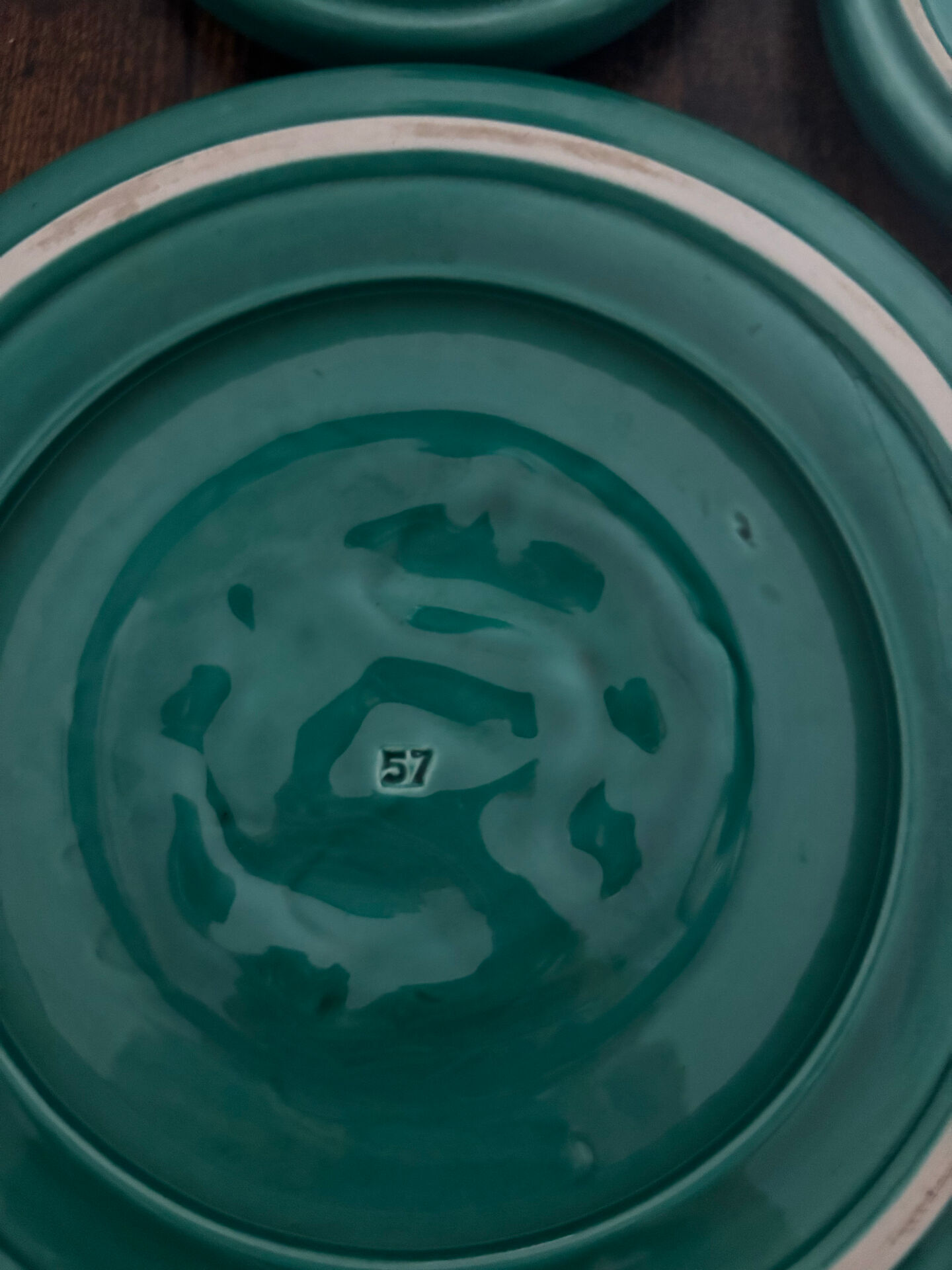 3 dessous-de-plat vintage en céramique turquoise à décor de poissons