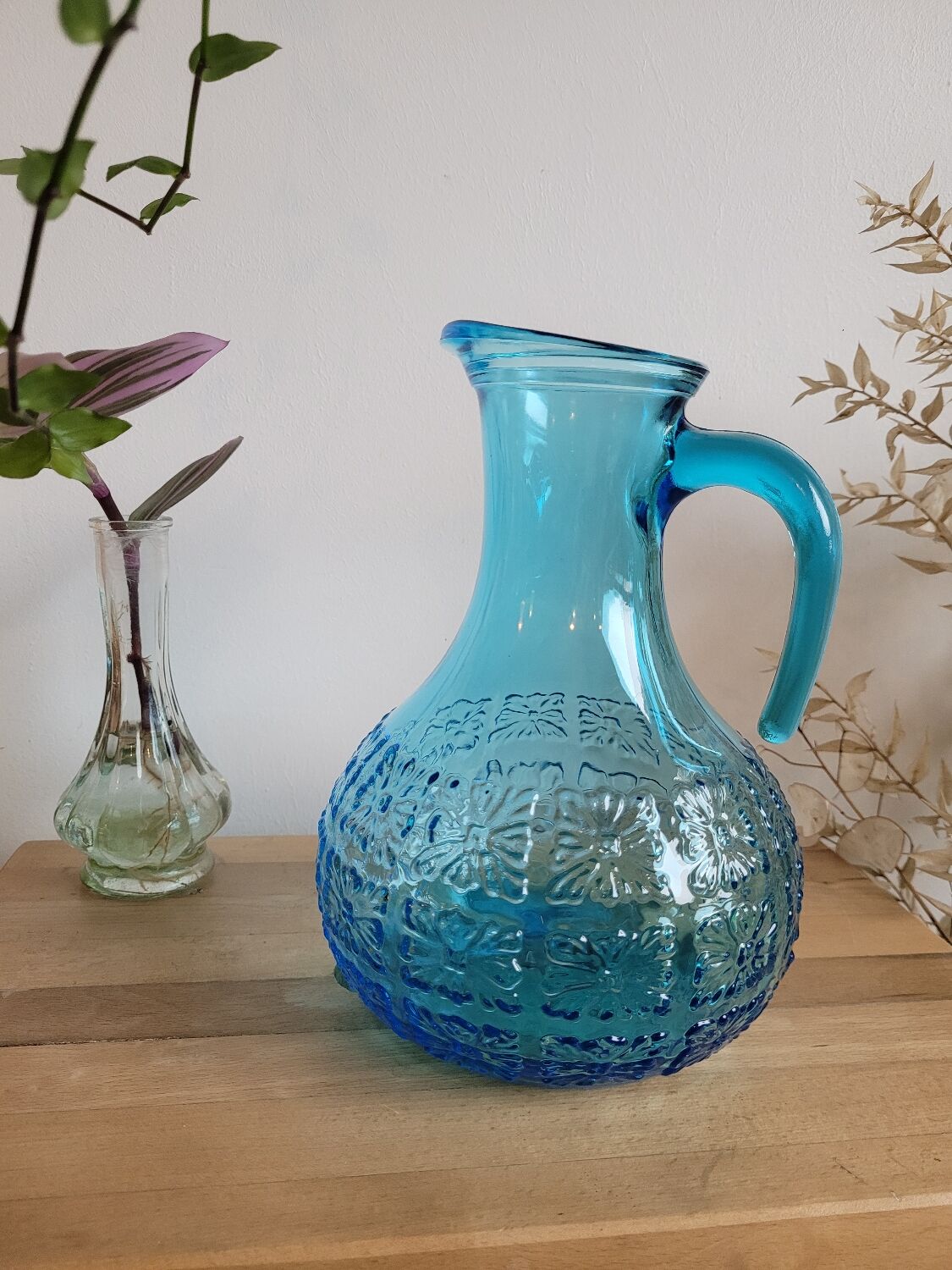 Blue molded glass decanter