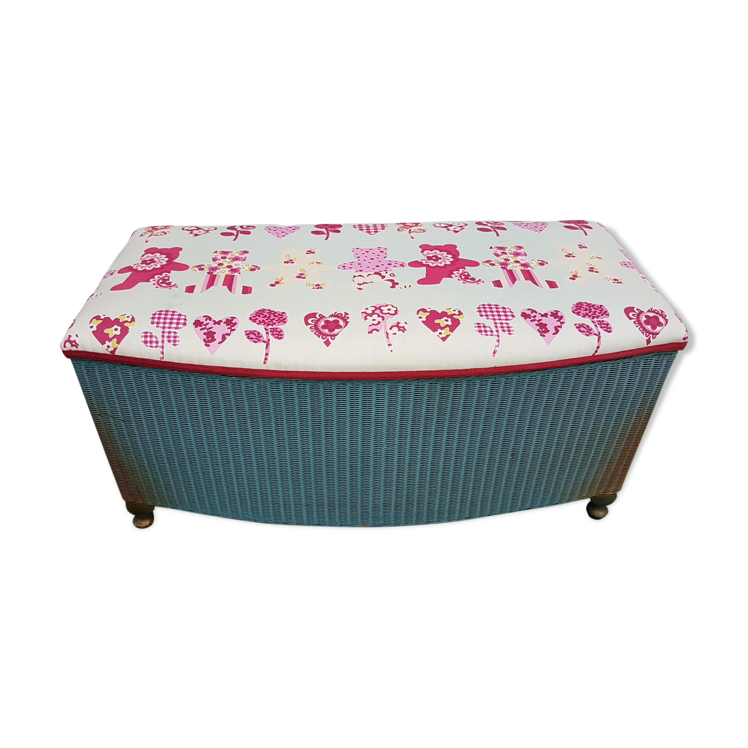 Lloyd loom blue and gold English art deco bench box