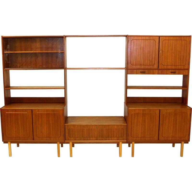 Scandinavian vintage bookcase in teak and beech from Brantorps 1960s Sweden