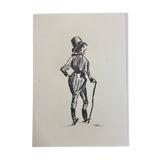 Signed charcoal portrait painting of a man “GENTLEMAN”