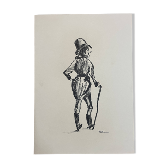 Signed charcoal portrait painting of a man “GENTLEMAN”