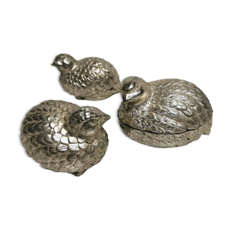 Set Salt + Pepper + Vintage mustard in the shape of birds / quails DLG Mauro Manetti