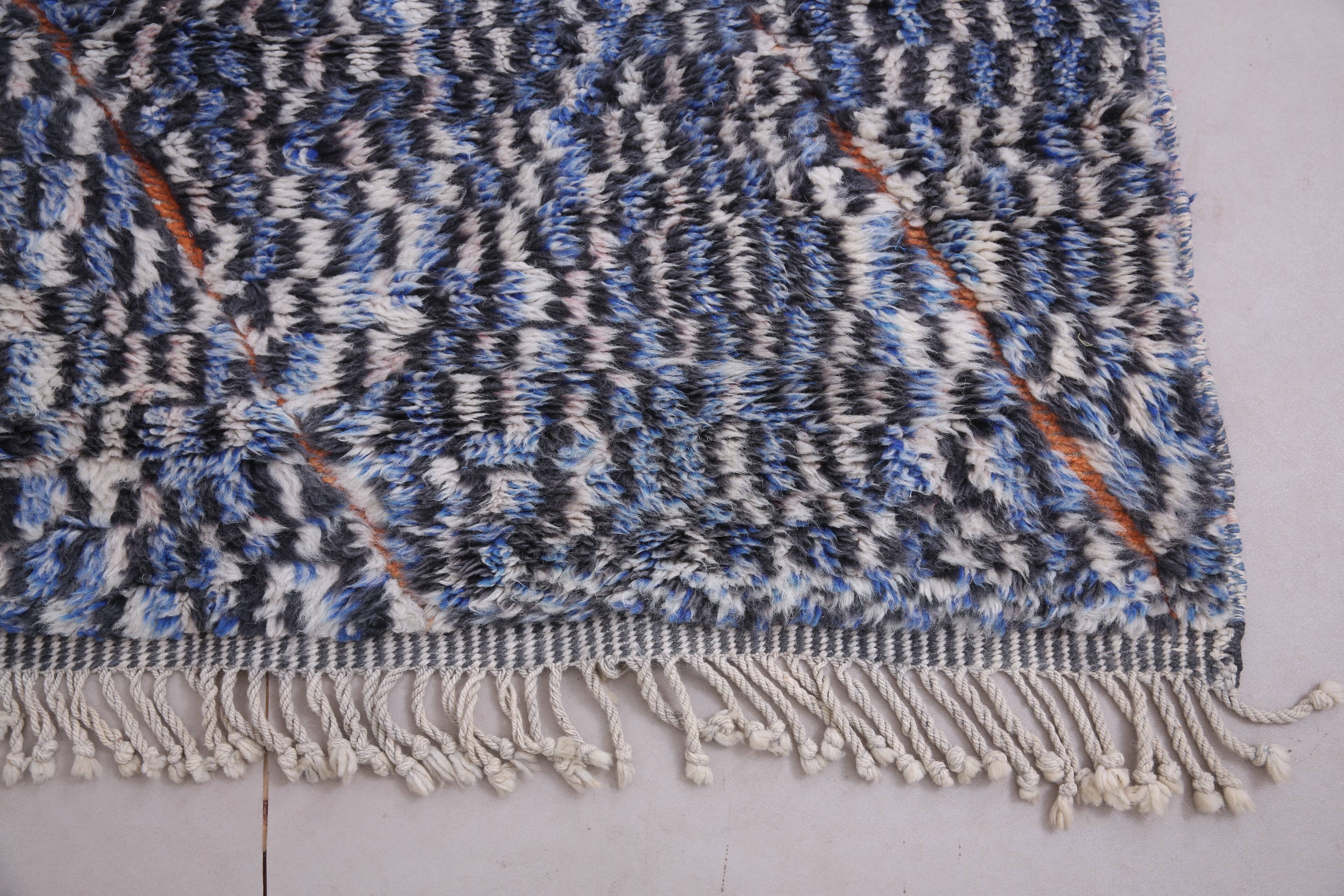 Blue Handmade Beni merirt Rug 258 x 305 cm - Abstract Wool Rug - Berber Rug