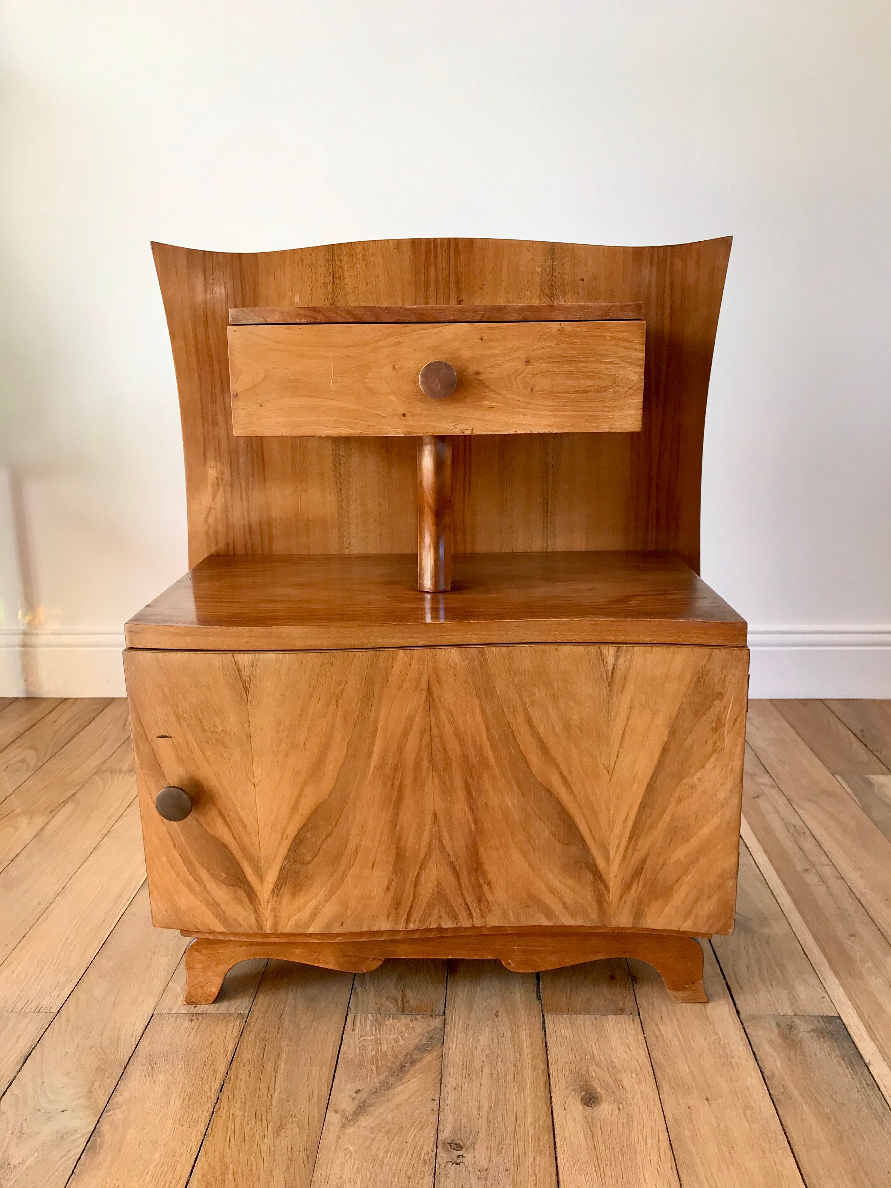 Bedside table in beech wood art deco 30s