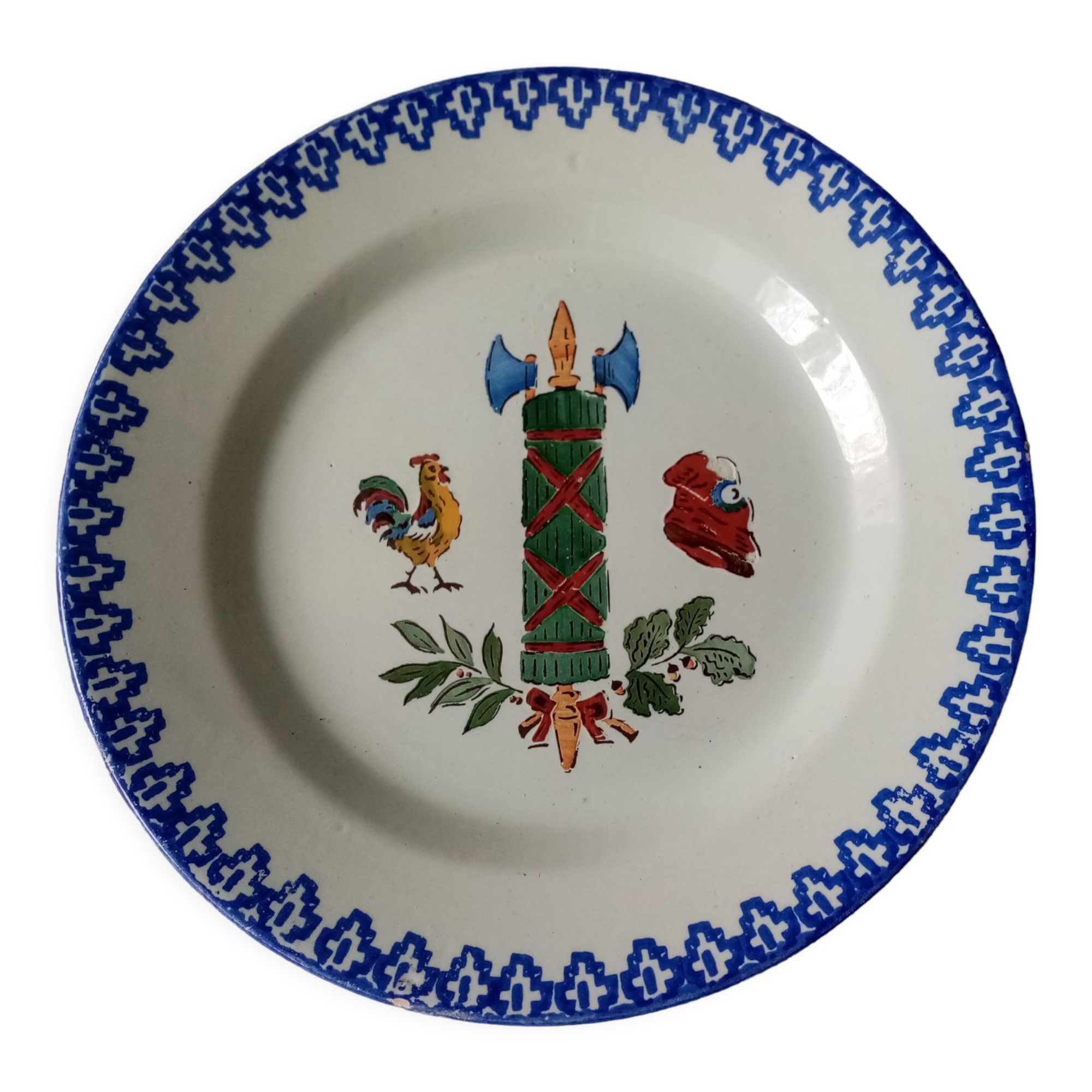 Decorative plate in 18th century Saint Clement earthenware with revolutionary decoration