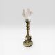 Lampe flambeau ancienne en laiton et tulipe en verre givré style Art Nouveau