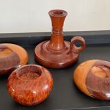 Series of 4 vintage wooden candle holders