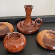 Series of 4 vintage wooden candle holders