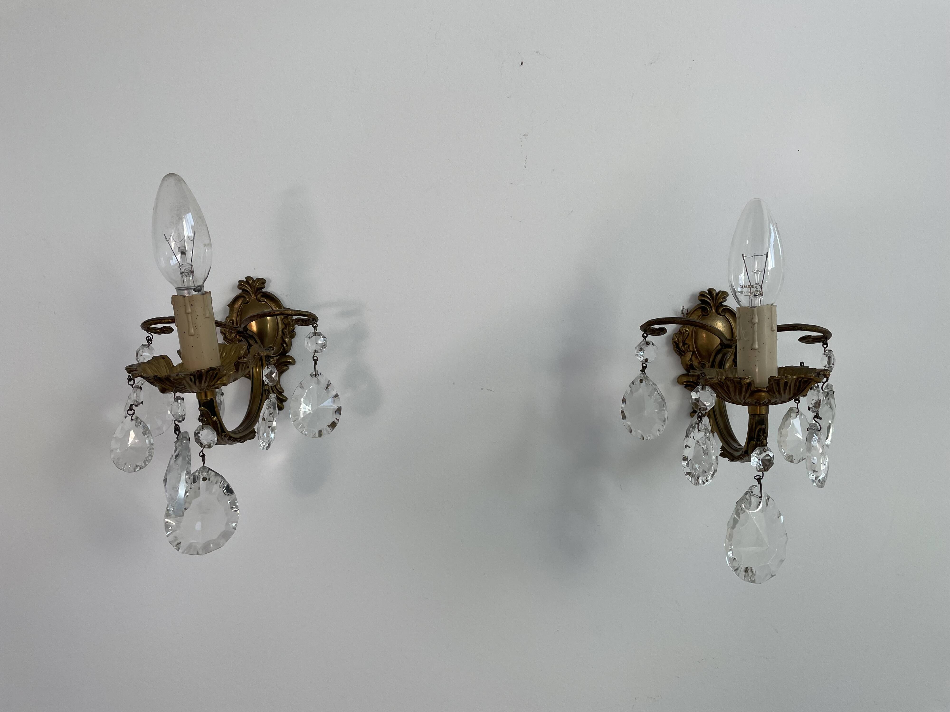 Pair of antique wall lamps - golden metal - grapevines - 1 lights