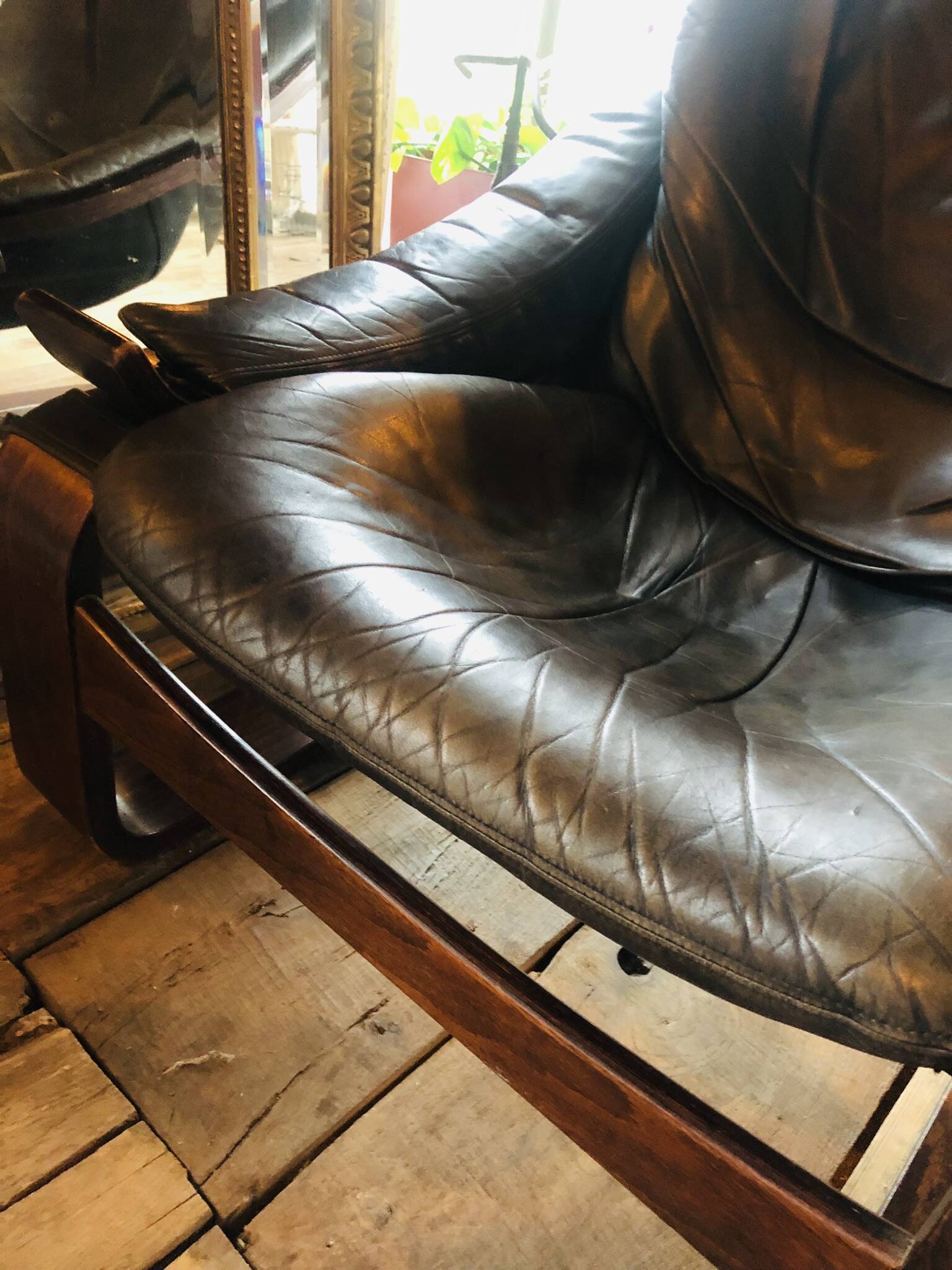 "Kroken" armchair in leather by Ake Fribytter for Nelo Möbel Sweden 1970