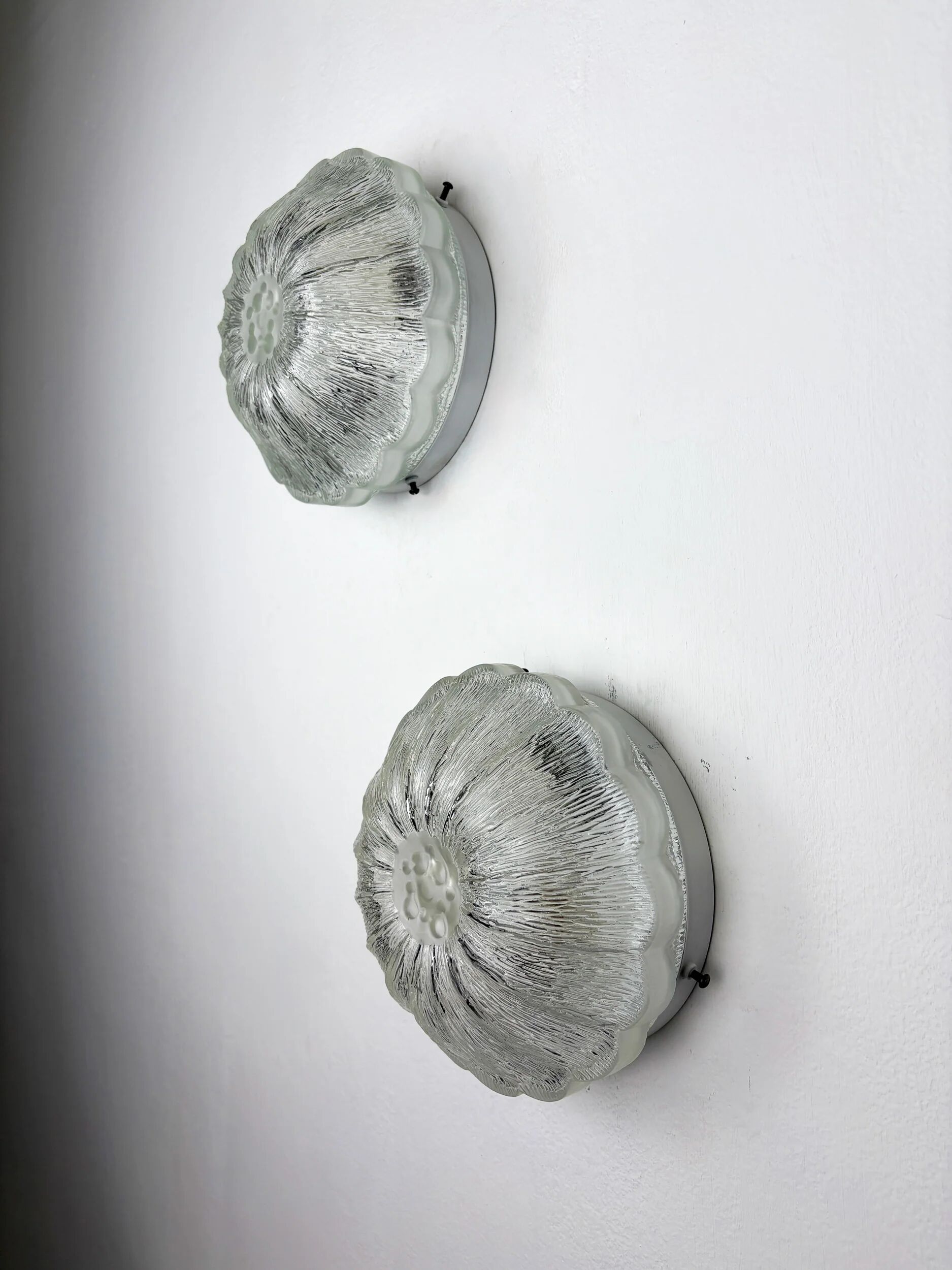 Pair of "Daisy Flower" wall sconces by Limburg, frosted glass, Germany 1960s