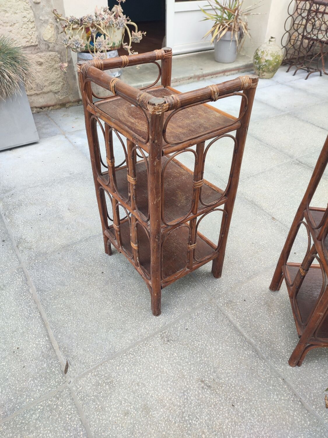 Vintage rattan bedside table pair