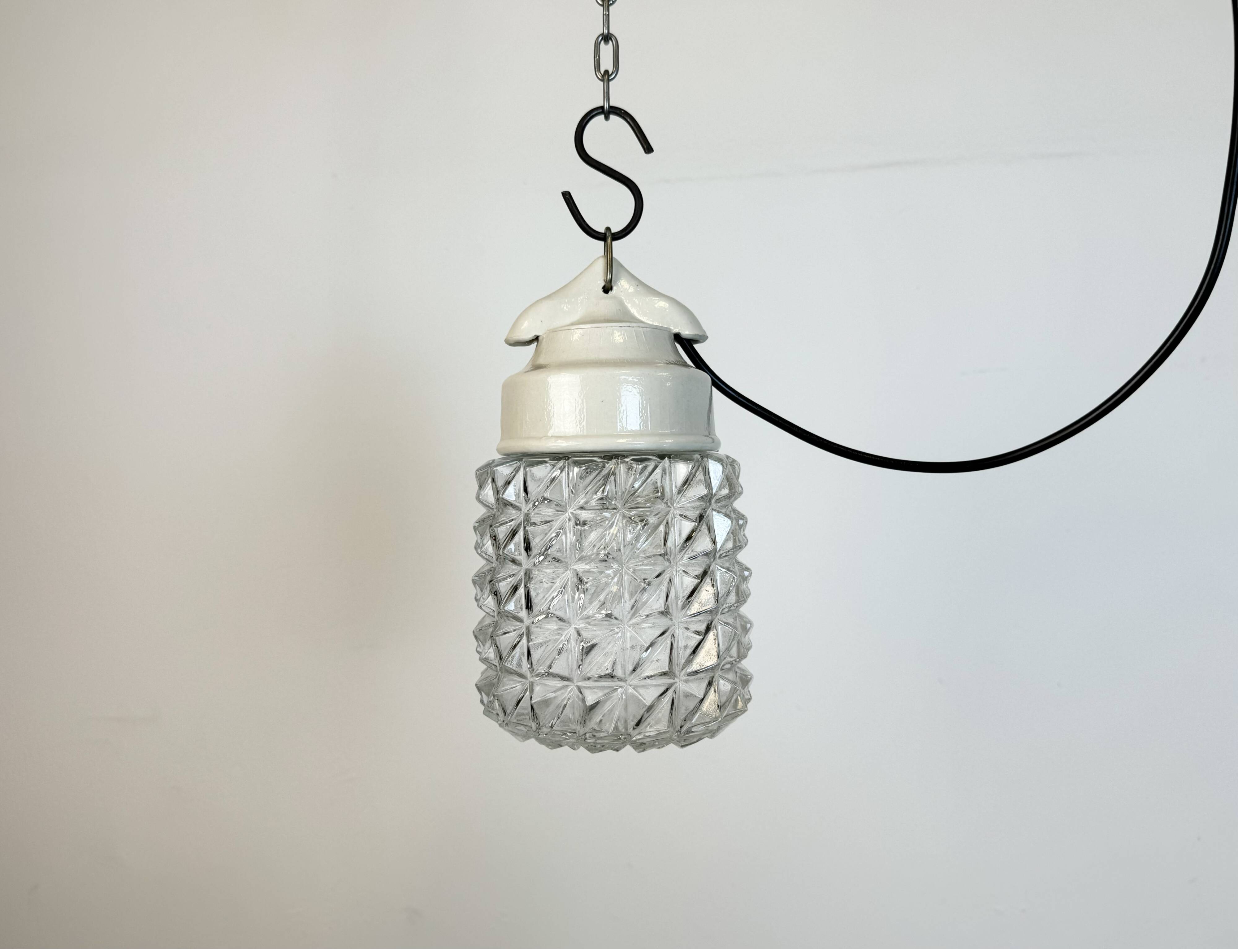 Vintage White Porcelain Pendant Light, 1970s