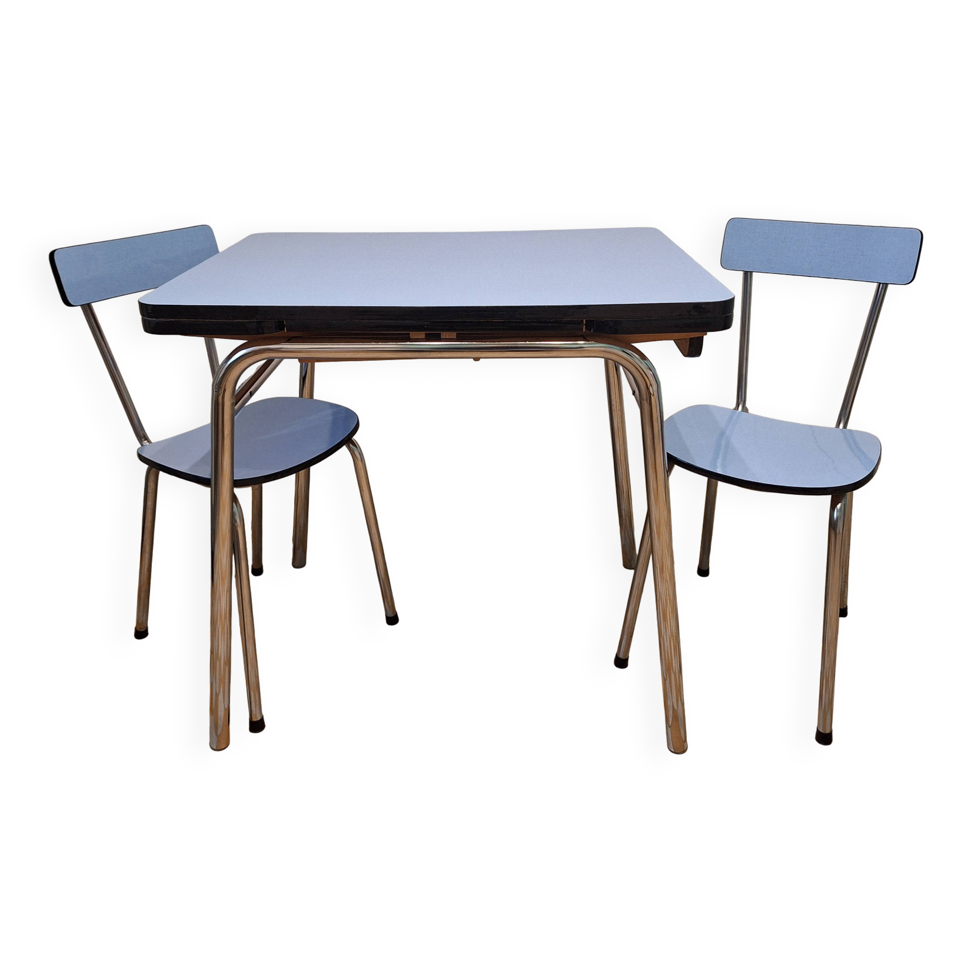 Table et chaises formica bleu