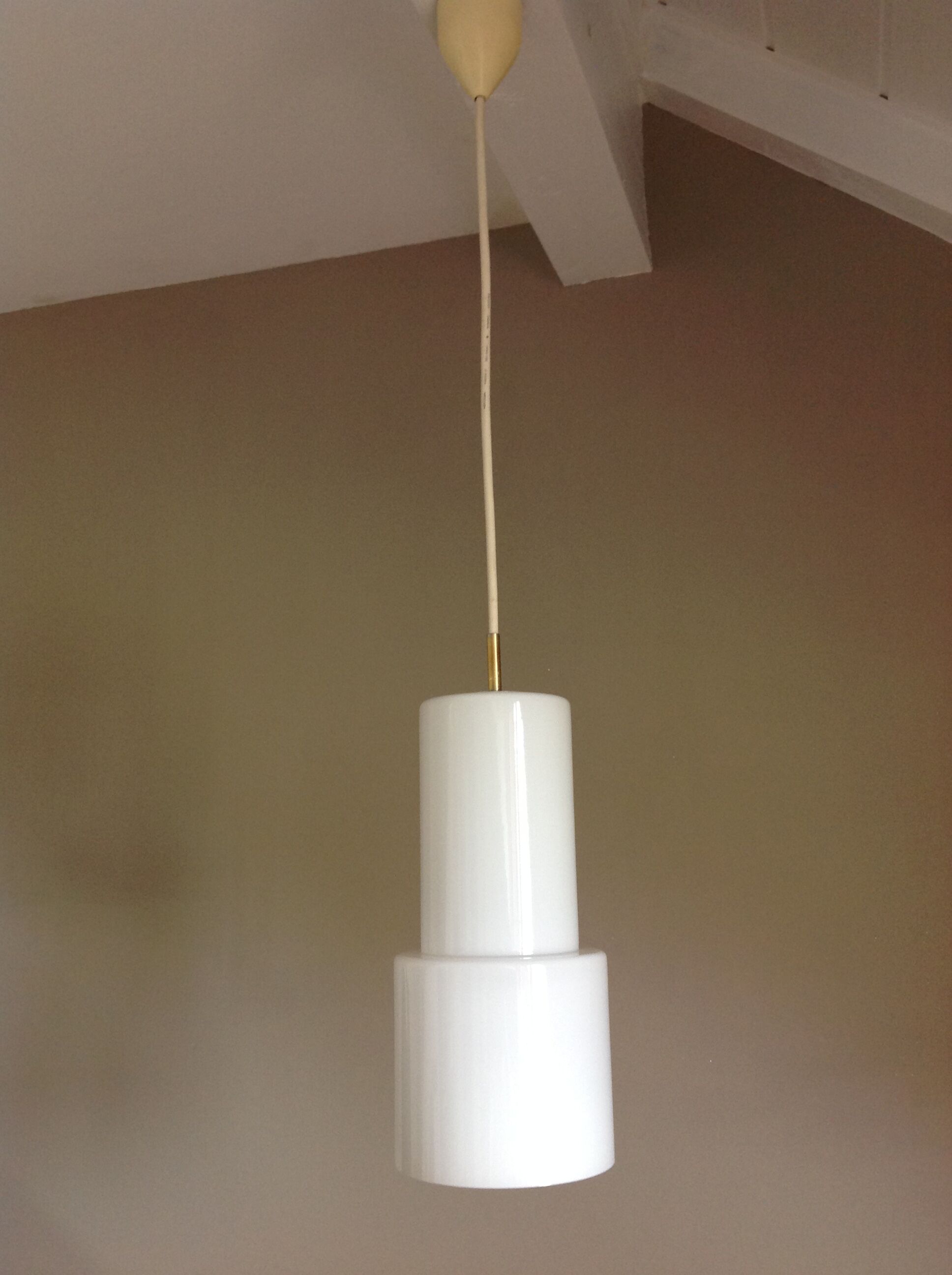 White opaline tube hanging lamp, vintage, 60s - 70s