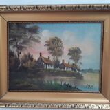 Peinture à l'huile sur toile, paysage,  signé.