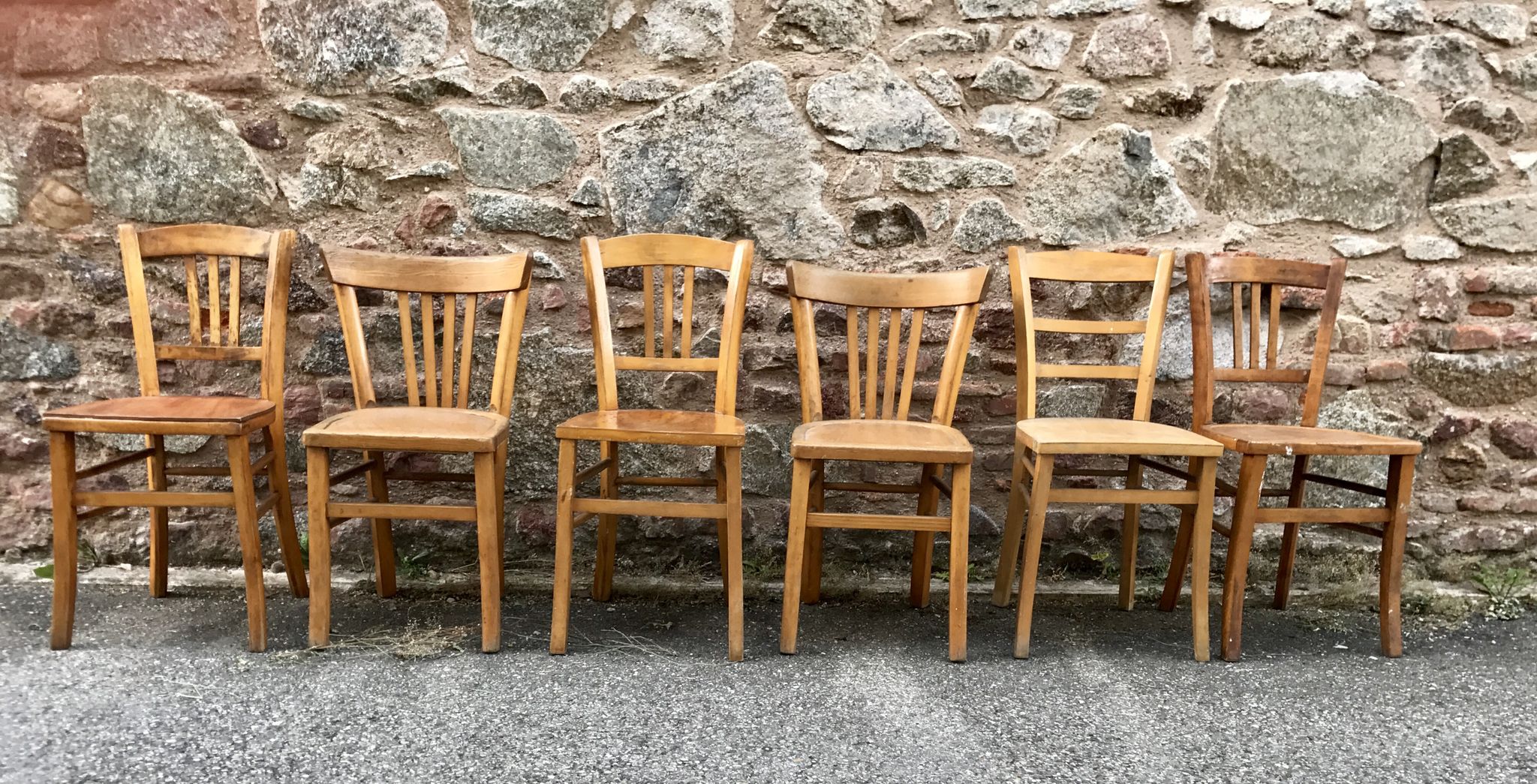 Set of 20 curved wooden bistro chairs