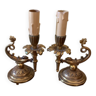 Bougeoirs bronze pieds de lampe